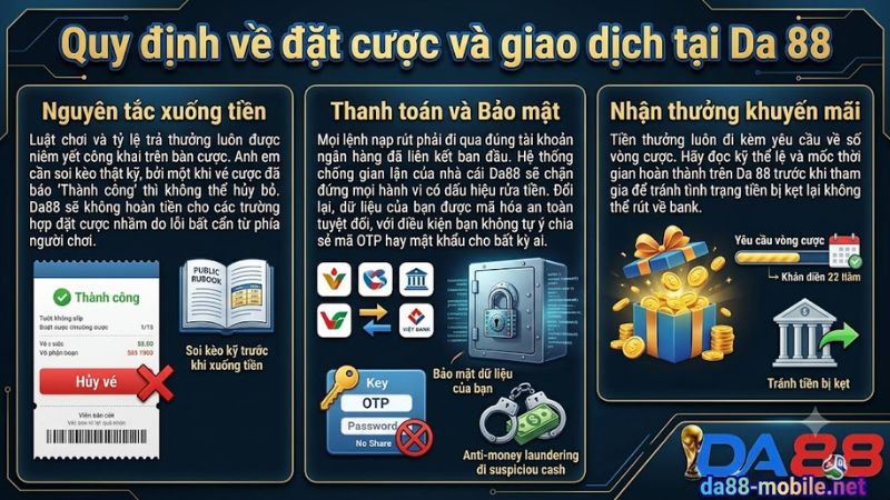 Quy định về đặt cược và giao dịch tại Da 88