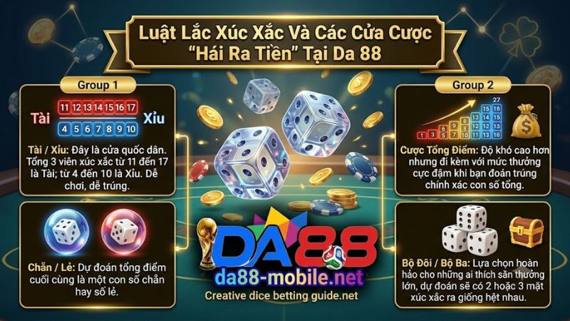 Tỷ lệ trả thưởng các cửa cược Tài Xỉu trên hệ thống Da 88 Tỷ lệ trả thưởng các cửa cược Tài Xỉu trên hệ thống Da 88